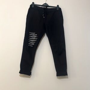 Black Sequin Distressed Venti6 Stretch Joggers Womens M